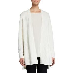 EILEEN FISHER Sz L Large Ivory Simple Cardigan Silk Organic Cotton Textured NWT